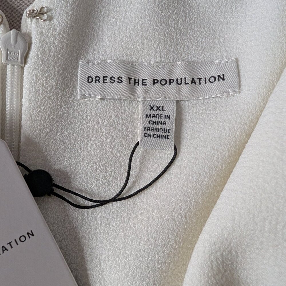 Dress The Population Corey Dress Size XXL White Cap Sleeve V Neck Eyelash Hem - Picture 10 of 12